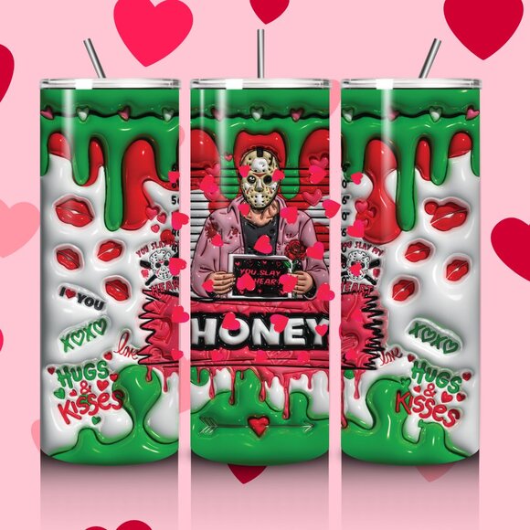 Valentine’s Jason Voorhees Tumbler – 20 oz Skinny Horror Cup - Picture 3 of 4